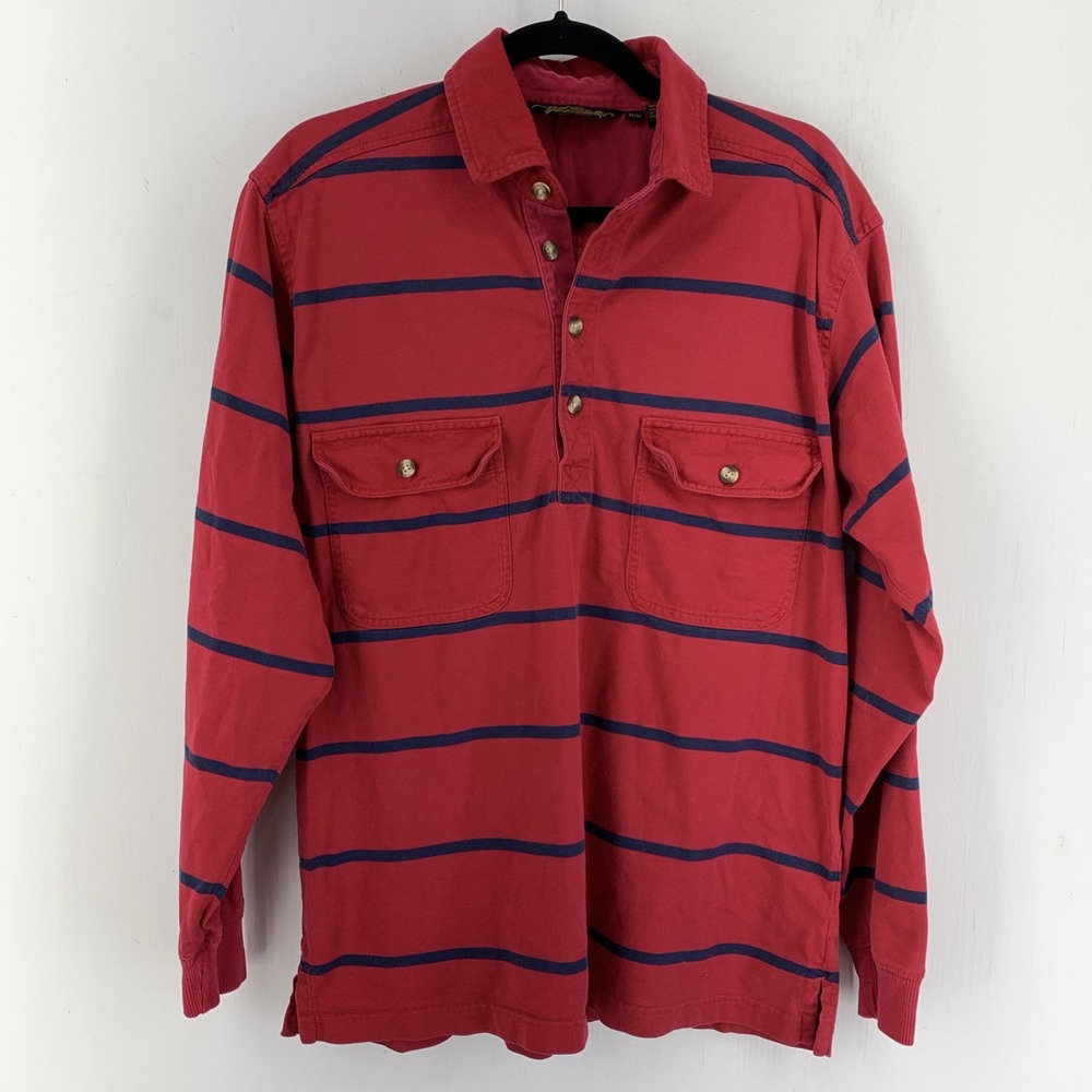 Vintage 90s Y2K Men's Medium Rugby Polo Shirt Stripes Preppy Outdoor Grunge Red